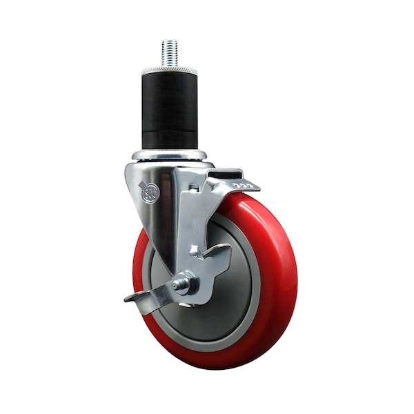 5'' Red Poly Swivel 1-3/4'' Expanding Stem Caster with Brake